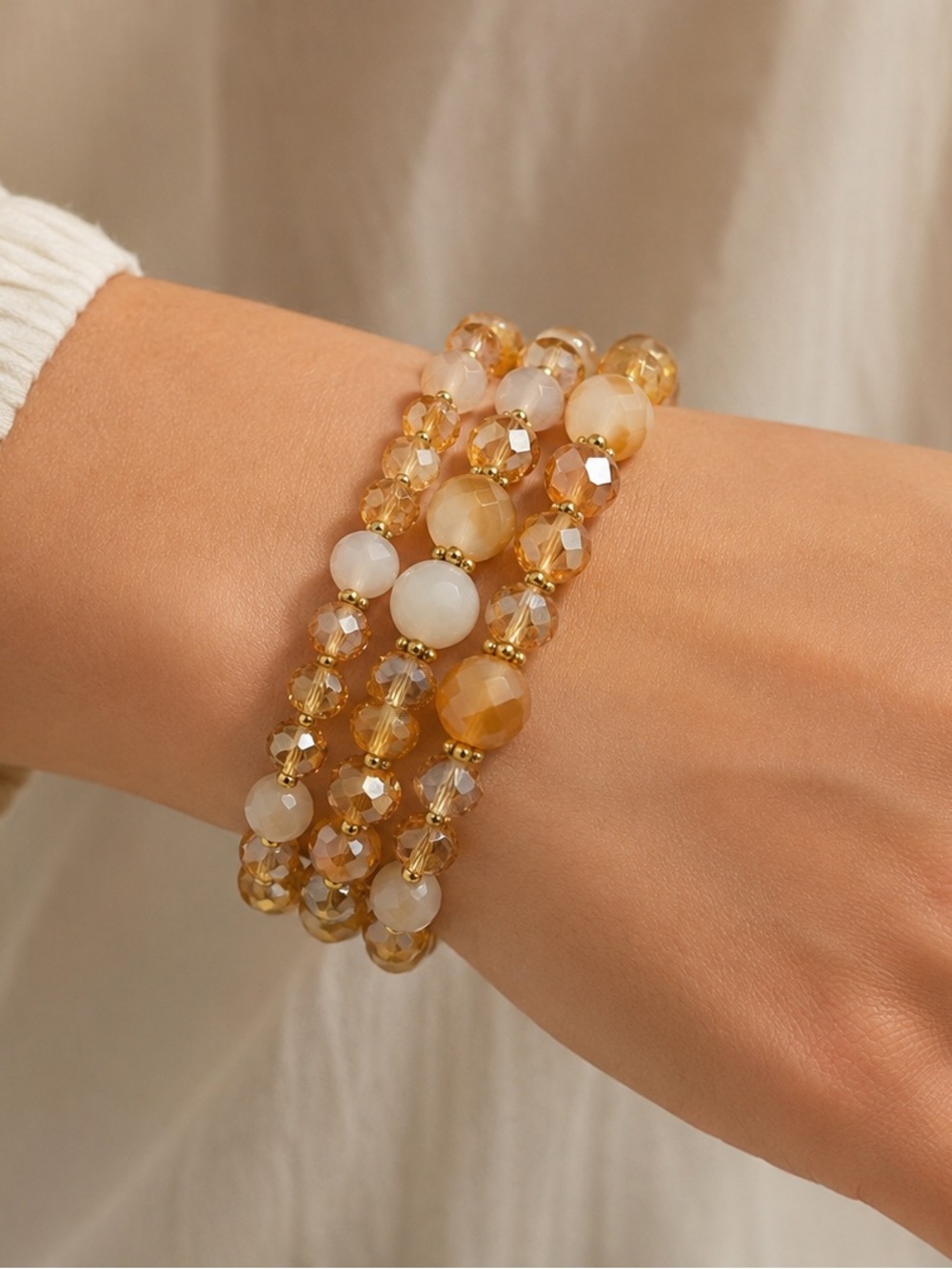 Memory Wire Gold and Cream Memory Wire Bracelet